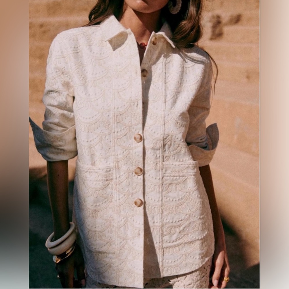 Sezane Embroidered White Will Jacket